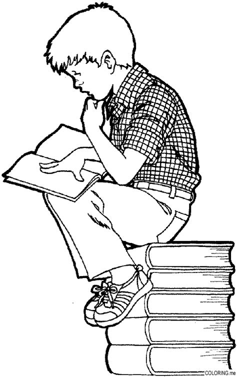 Coloring Page Boy Studying Coloringme
