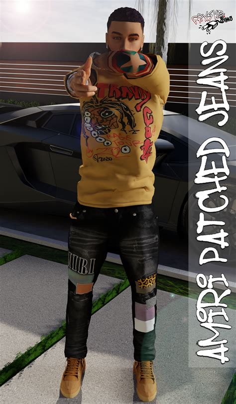 Amiri Patched Jeans Frxsk0 Sims 4 Men Clothing Sims 4 Male Clothes