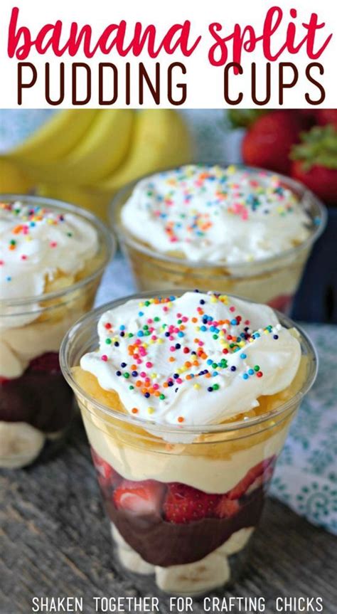 Top each with 6 banana slices, 3½ tbsp. Banana Split Pudding Cups in 2020 | Kid desserts, Baking ...