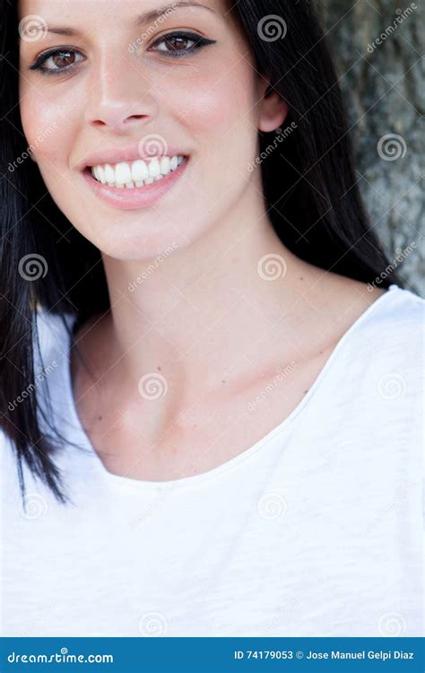 Portrait Of Brunette Women Showing Perfect Smile With Teeth Stock Image