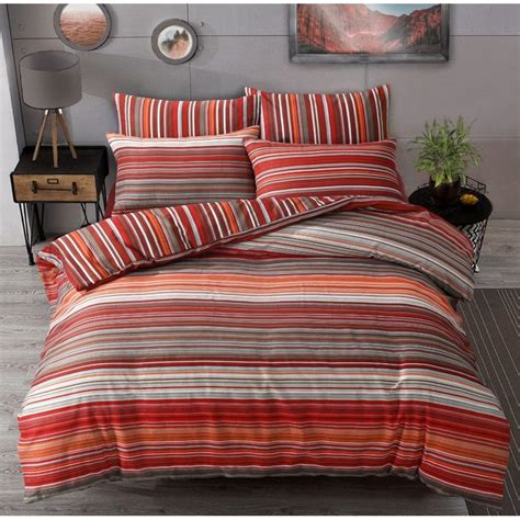Luxury Ombre Stripe Red Duvet Set Reversible Quilt Cover Bedding King