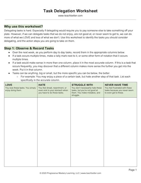 Task Delegation Worksheet Download Teach Better