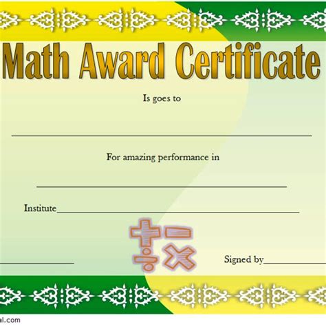 Math Award Certificate Template Free 10 Best Ideas Within Math