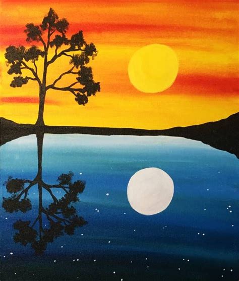 A Day Into Night Reflection Paint Nite Project By Yaymaker Canvas Art