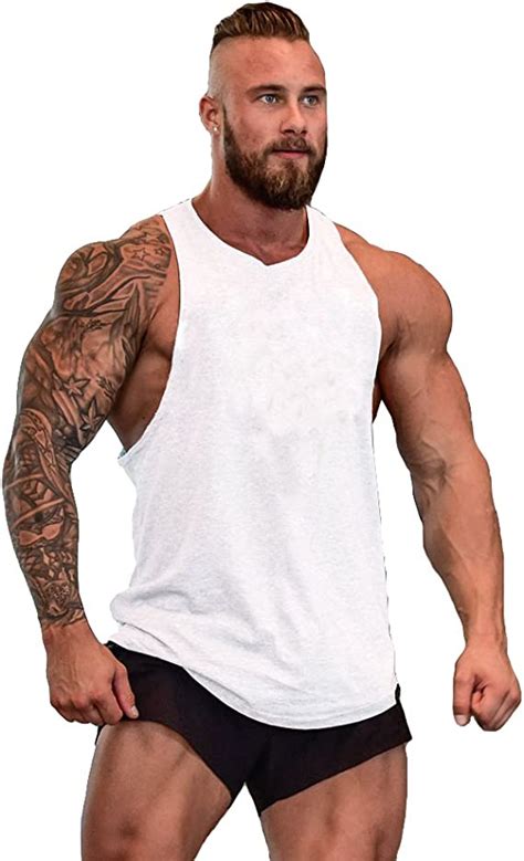 Zuevi Men S Muscular Cut Open Sides Bodybuilding Tank Top White Xl