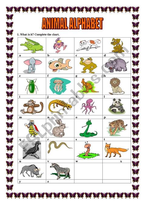 English Worksheets Animal Alphabet Complete
