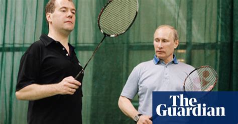 Putin And Medvedev Battle It Out  On The Badminton Court Badminton