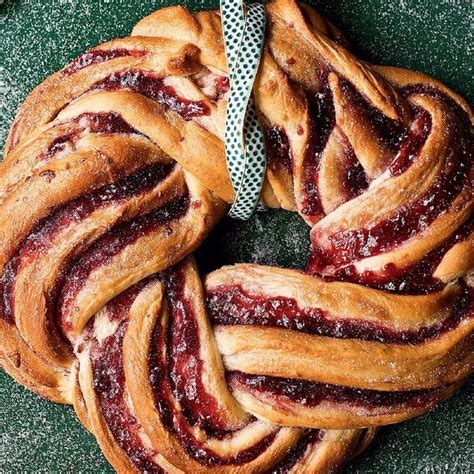 Serve sliced thin with cream cheese. Cinnamon and Raspberry Whirl Wreath | Recipe | Recipes, Christmas bread, Food