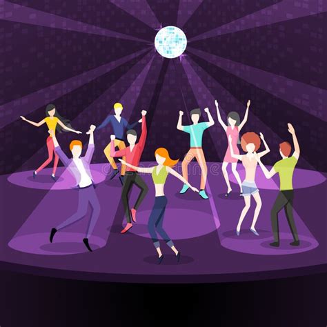 People Dancing In Nightclub Dance Floor Flat Stock Vector