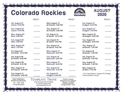 Calendars are available in pdf and microsoft word formats. Printable 2020 Colorado Rockies Schedule