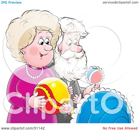 Clipart Illustration Of A Happy Grandma And Grandpa Playing With Toys