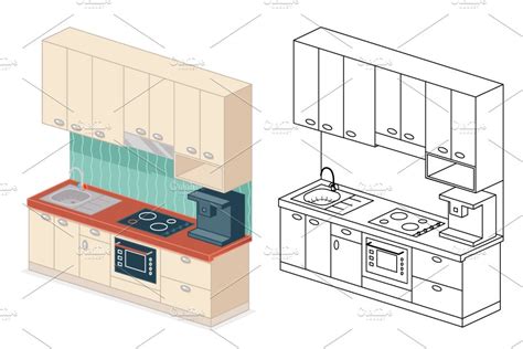 Isometric Kitchen Design Vector Graphics Creative Market