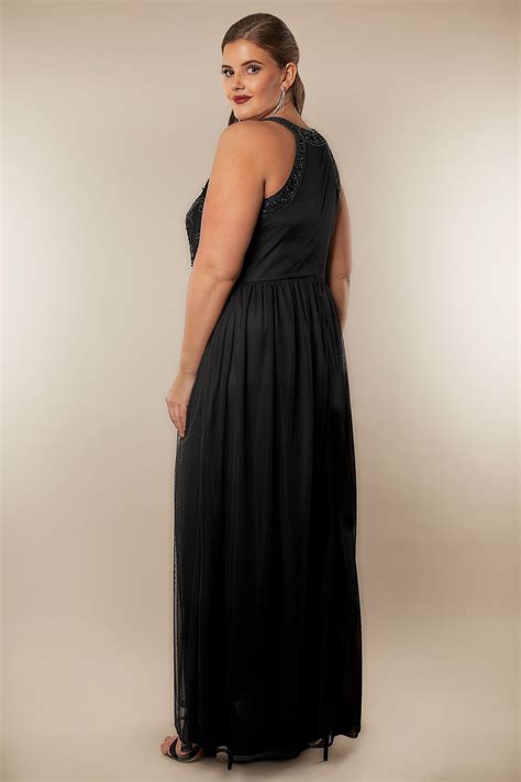 Luxe Black Bead Embellished Fully Lined Maxi Dress With