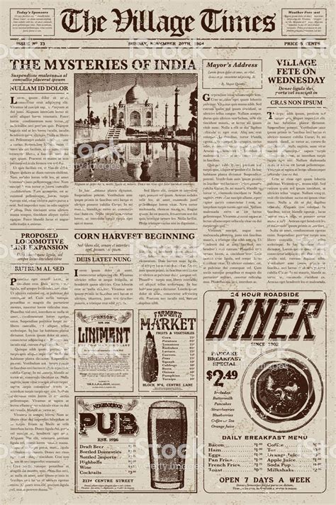 A Vector Illustration Of An Old Fashioned Newspaper In A Victorian