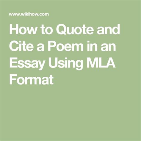 Citing a poem in an essay, mla format? Quote and Cite a Poem in an Essay Using MLA Format | Quotation format, Quotes, Poems