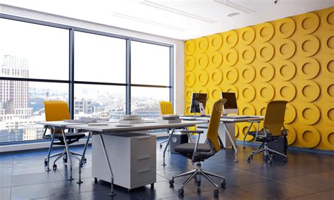 Modern Office Interior With Feature Yellow Wall Stock Photo Image Of