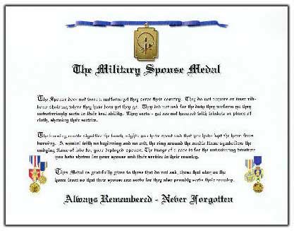 Below are links to imagery from the units that have conducted flyovers: Military Spouse Medal Certificate, MilitaryWives.com Online Store