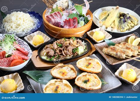 Various Dishes Of Japanese Izakaya Menu Stock Photo Image Of Fried