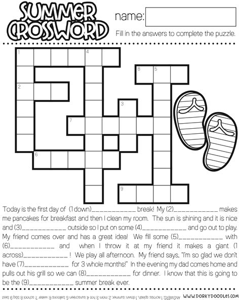 Free Kids Summer Crossword Puzzles Printable
