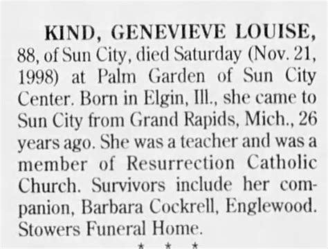 Obituary For Genevieve Louise Kind Aged 88