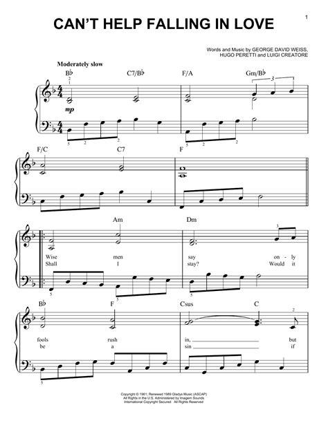 Can T Help Falling In Love Easy Piano Print Sheet Music Now