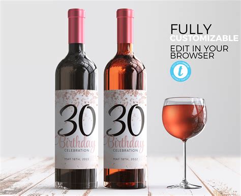 Wine Labels Birthday Wine Label Template Personalized Wine Etsy Espa A