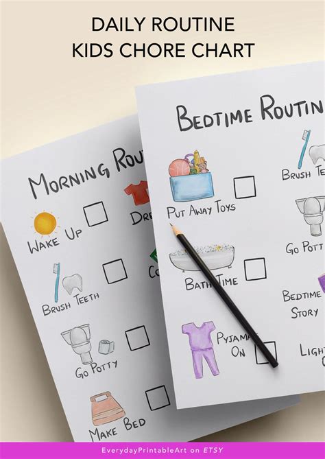 Daily Routine Printable Morning And Bedtime Chore Chart For Etsy Kids