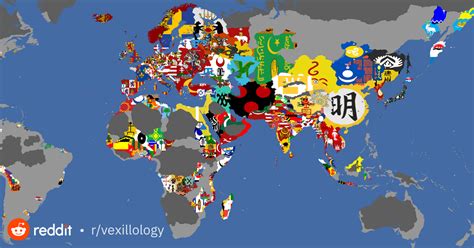 Flag Map Of The World In 1444 According To The Game Europa Universalis