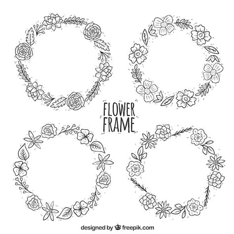 Free Vector Pack Of Four Hand Drawn Floral Wreaths