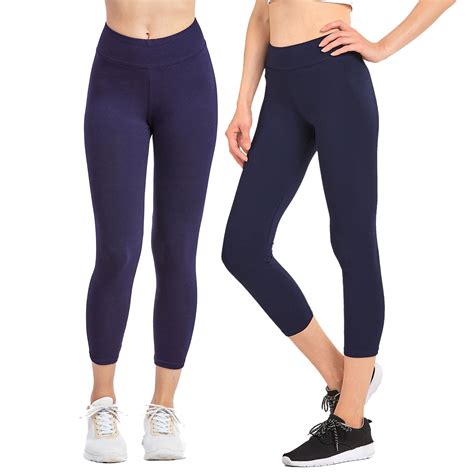 women and plus soft cotton active stretch capri length lightweight leggings 2pk navy navy 2x