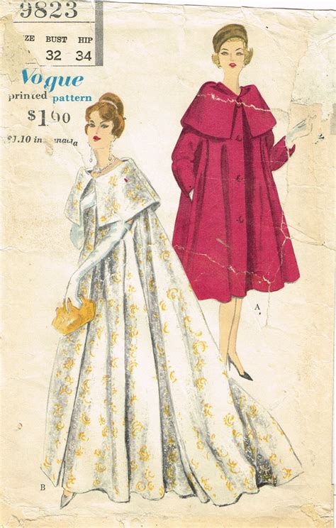 1950s Vintage Original Vogue Pattern 9823 Rare Misses Evening Coat 32b