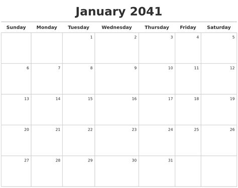 January 2041 Calendar Maker