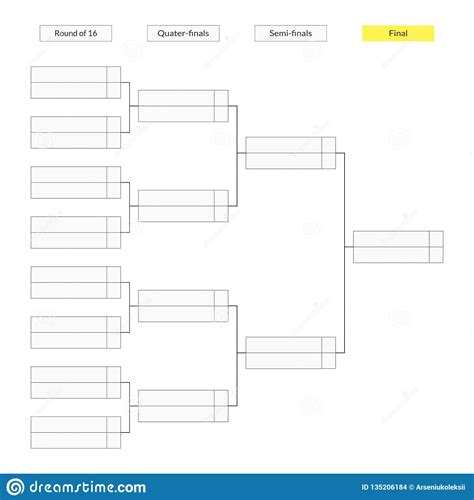 Round Of 16 Tournament Bracket Template For Infographics Stock Vector