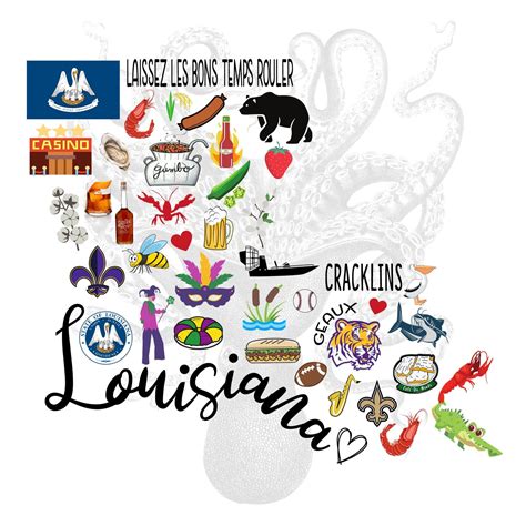 Louisiana State Favorites Png State Outline Symbols Louisiana Etsy