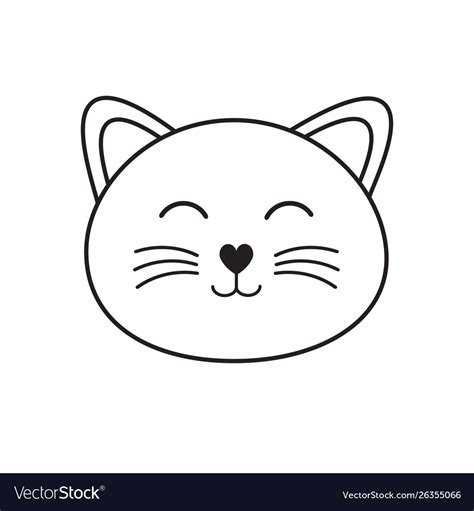 Flat Cartoon Kawaii Black Line Cat Face Royalty Free Vector