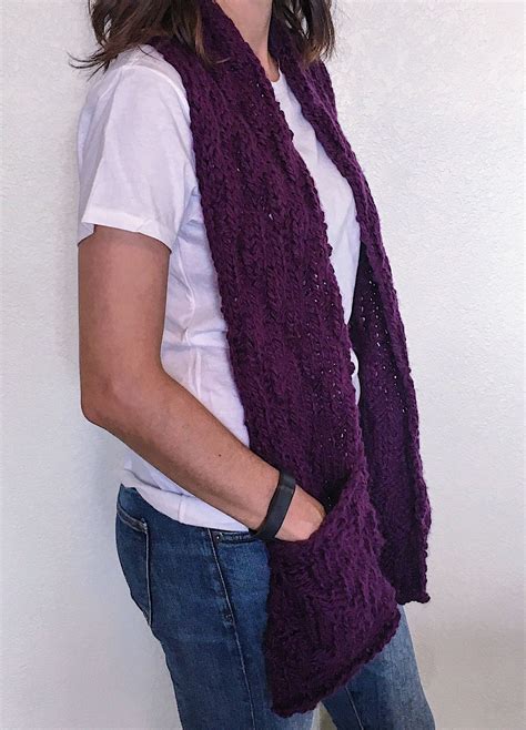 Purple Scarf With Pockets Chunky Knit Scarf With Pockets Etsy In 2021