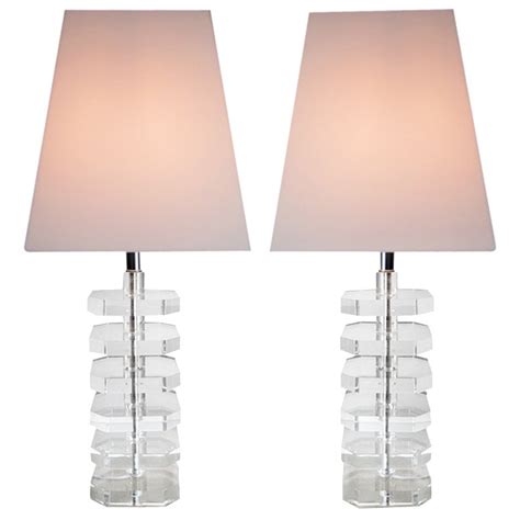 Pair Stunning Vintage Lucite Lamps With Acrylic Shades At