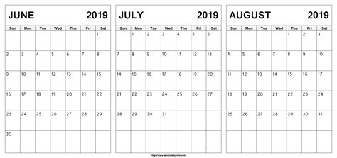 July And August Blank Schedule Example Calendar Printable