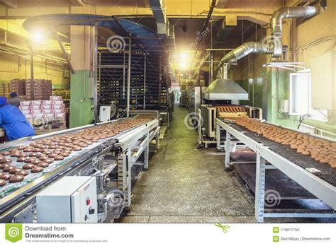 Automated Production Line And Conveyor Belt At Modern Bakery Factory