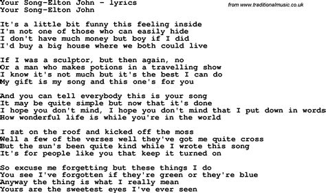 Love Song Lyrics For Your Song Elton John