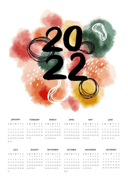 Premium Vector One Page 2022 Abstract Calendar