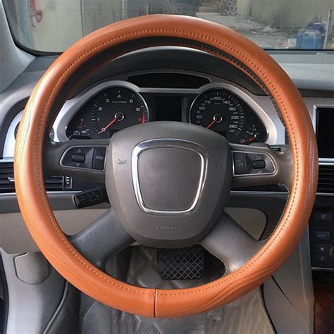 Universal Car Genuine Leather Pinhole Steering Wheel Cover Diameter