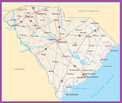 Map Of South Carolina Political County Geography Transportation