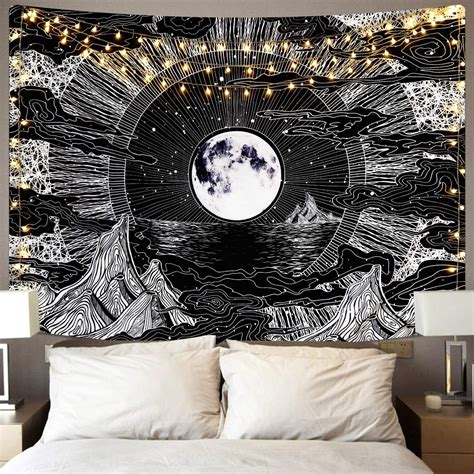 Moon And Star Tapestry Clouds Tapestries Black Tapestry Etsy