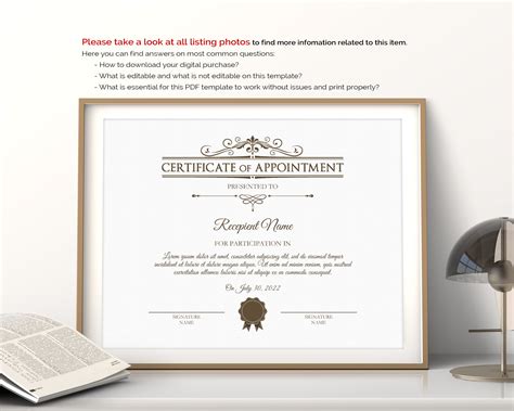 Editable Appointment Certificate Template Printable Etsy