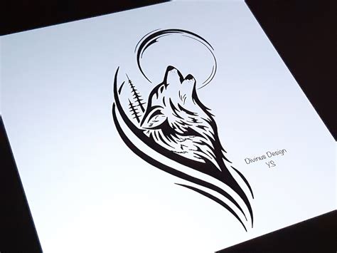 Tribal Howling Wolf Tattoo Design And Stencil Wolf And Moon Etsy