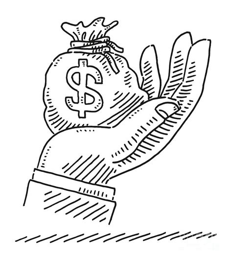 Hand Holding Money Bag Dollar Sign Drawing Drawing By Frank Ramspott