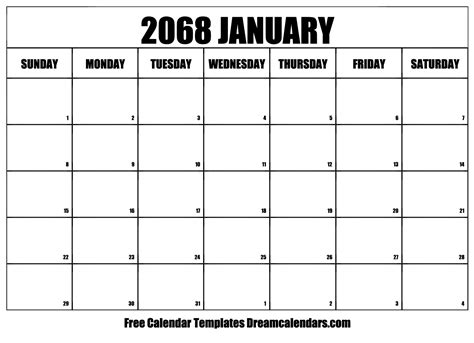 January 2068 Calendar Free Blank Printable With Holidays