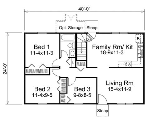 Ranch Style House Plan 3 Beds 1 Baths 960 Sqft Plan 57 465 Floor