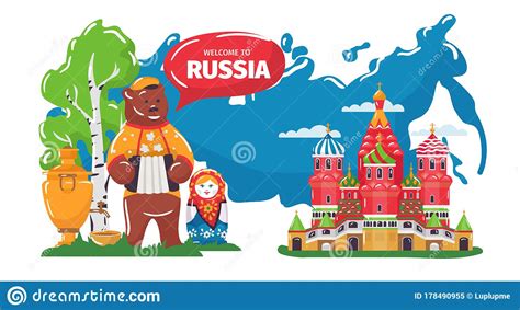 Welcome To Culture Of Russia Vector Illustration Cartoon Flat Russian